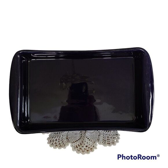 Vintage Ceramic Pottery ~13x9 Baking Dish Handmade Cobalt Blue Glazed Baking Pan - Picture 1 of 16